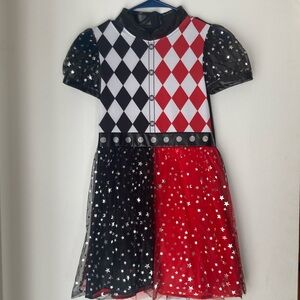 Kids Harlequin Costume in Black, White, and Red